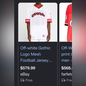 Off-White Men's White and Red Logo Mesh Jersey
